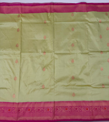 Banarasi Katan Pure Silk Saree | Light Pistachio Green & Pink | Gold Zari | Handwoven | Silk Mark Certified | Ships from California
